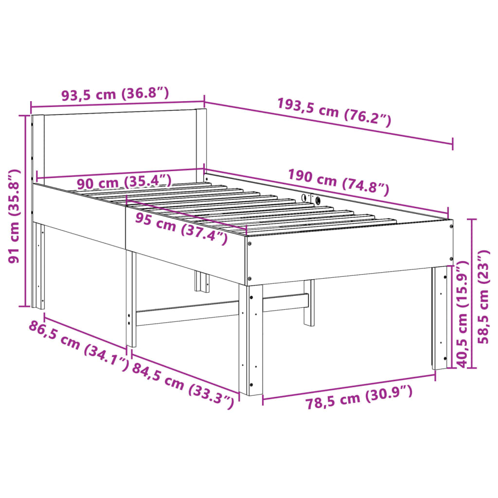 vidaXL Letto senza Materasso Marrone Cera 90x190 cm in Legno di Pino VIDAXL