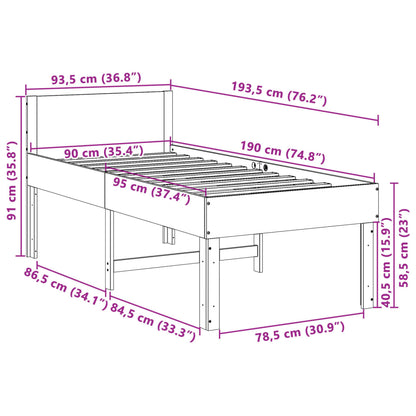vidaXL Letto senza Materasso Marrone Cera 90x190 cm in Legno di Pino VIDAXL