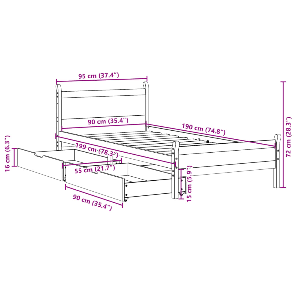 vidaXL Letto senza Materasso Marrone Cera 90x190 cm in Legno di Pino VIDAXL