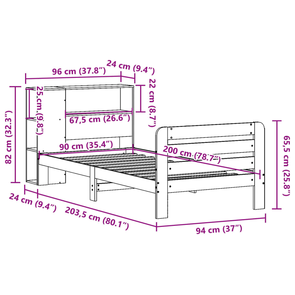 vidaXL Letto senza Materasso Marrone Cera 90x200 cm Legno di Pino VIDAXL