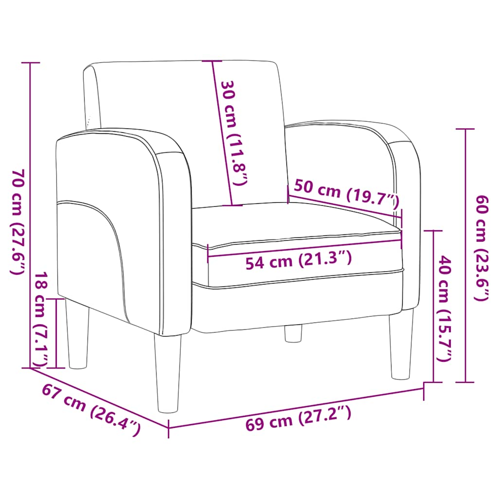 vidaXL Divano Sedia con Braccioli Grigio 54 cm in Similpelle