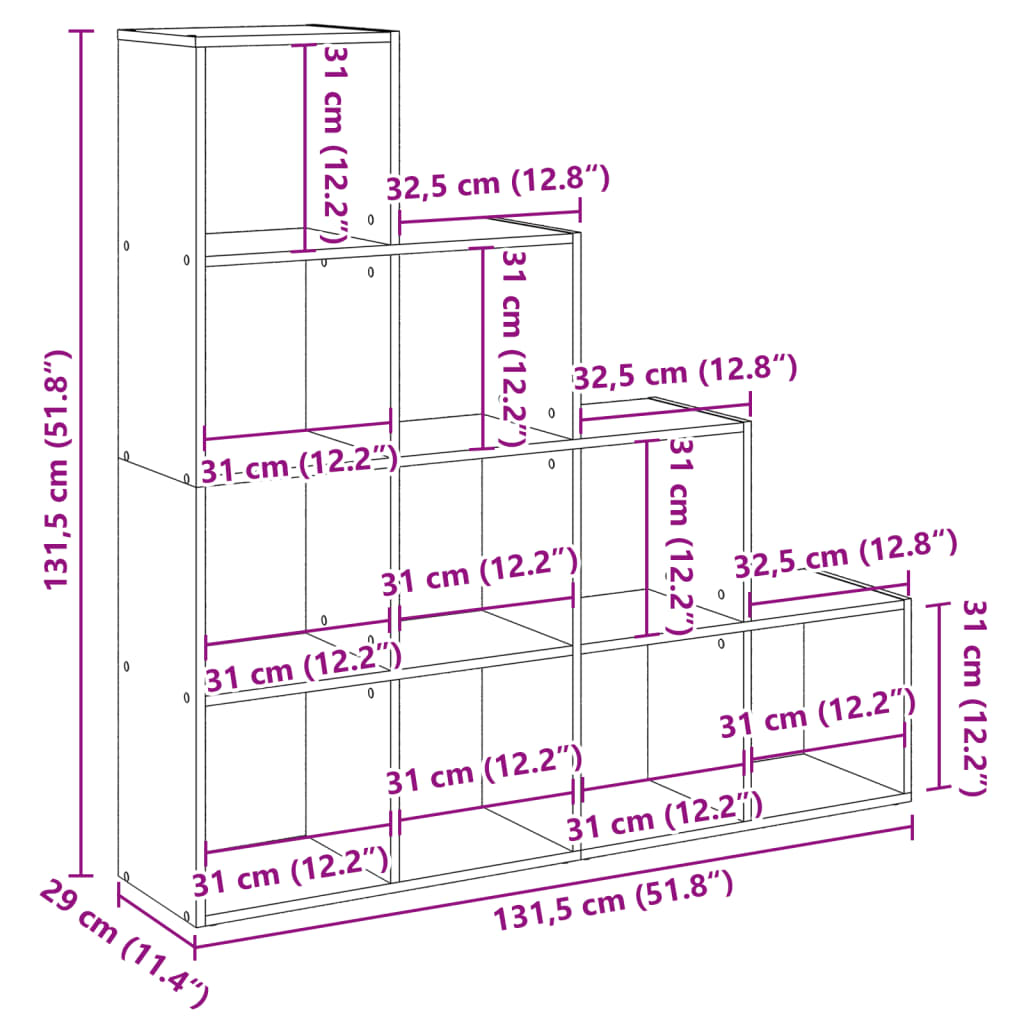 vidaXL Libreria 4 Ripiani Grigio Cemento 131,5x29x131,5 cm Truciolato VIDAXL