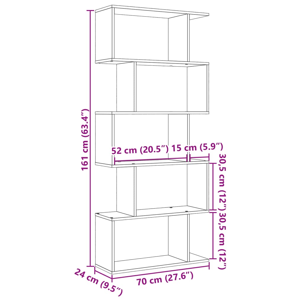 vidaXL Libreria 5 Ripiani Rovere Fumo 70x24x161 cm in Truciolato VIDAXL