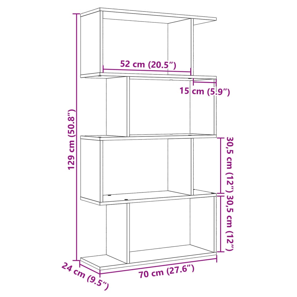 vidaXL Libreria 4 Ripiani Rovere Fumo 70x24x129 cm in Truciolato VIDAXL