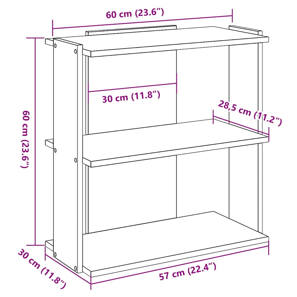 vidaXL Libreria 3 Ripiani Rovere Marrone 60x30x60 cm Legno Multistrato VIDAXL