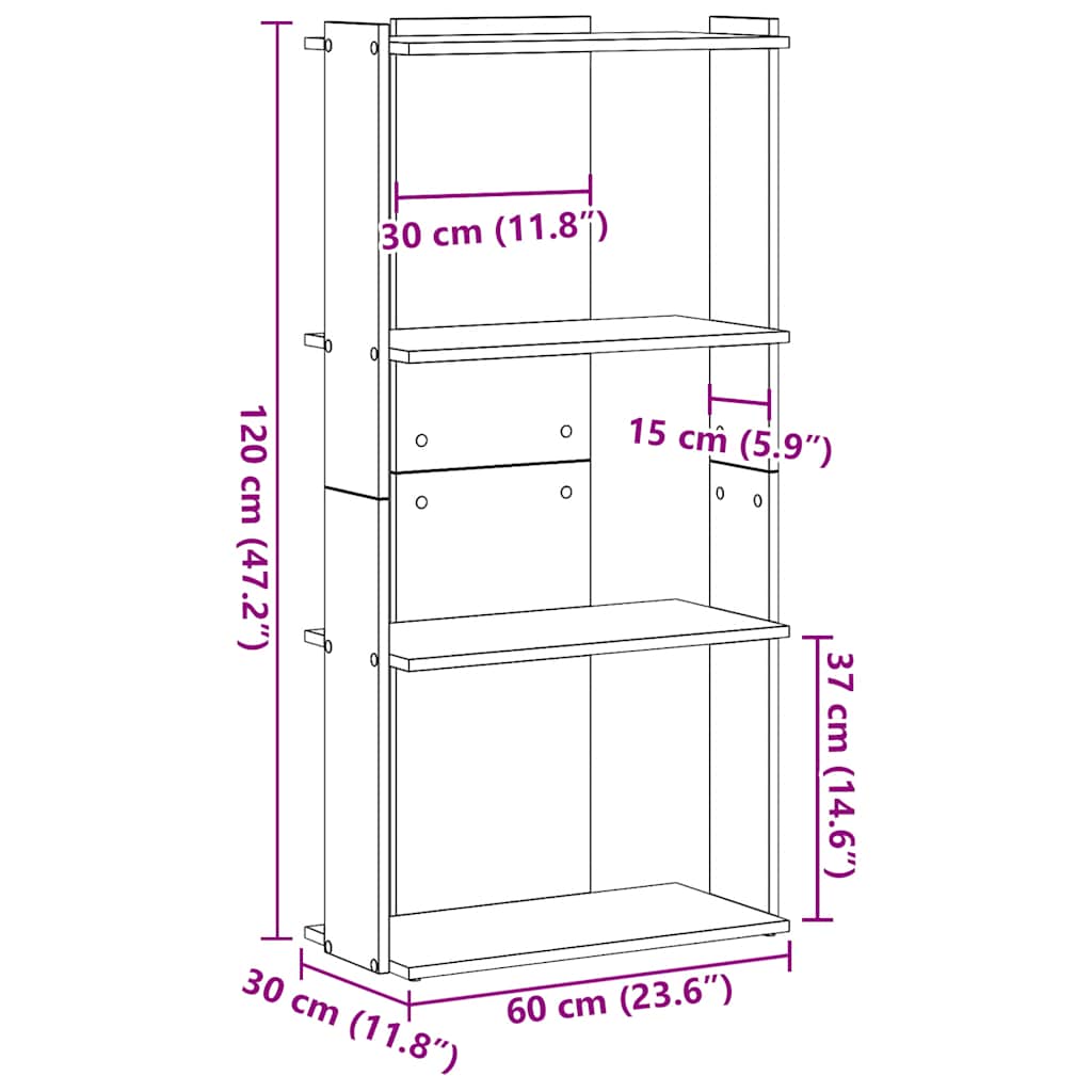 vidaXL Libreria 3 Ripiani Grigio Sonoma 60x30x120cm Legno Multistrato VIDAXL